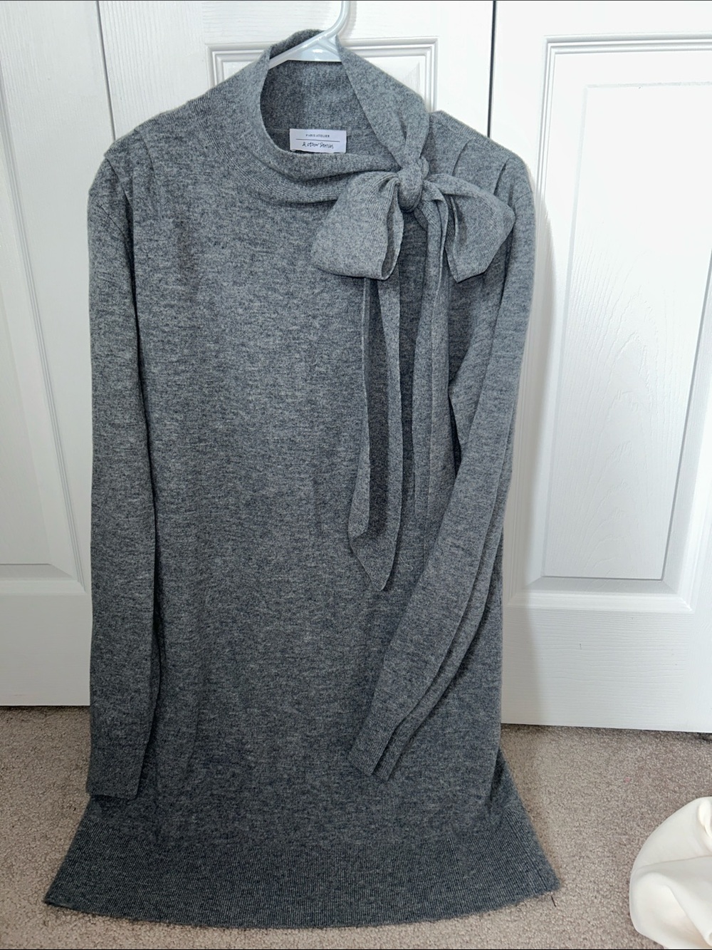 & Other Stories Gray Bow-Detail Mini Dress in Merino Wool, size Small
